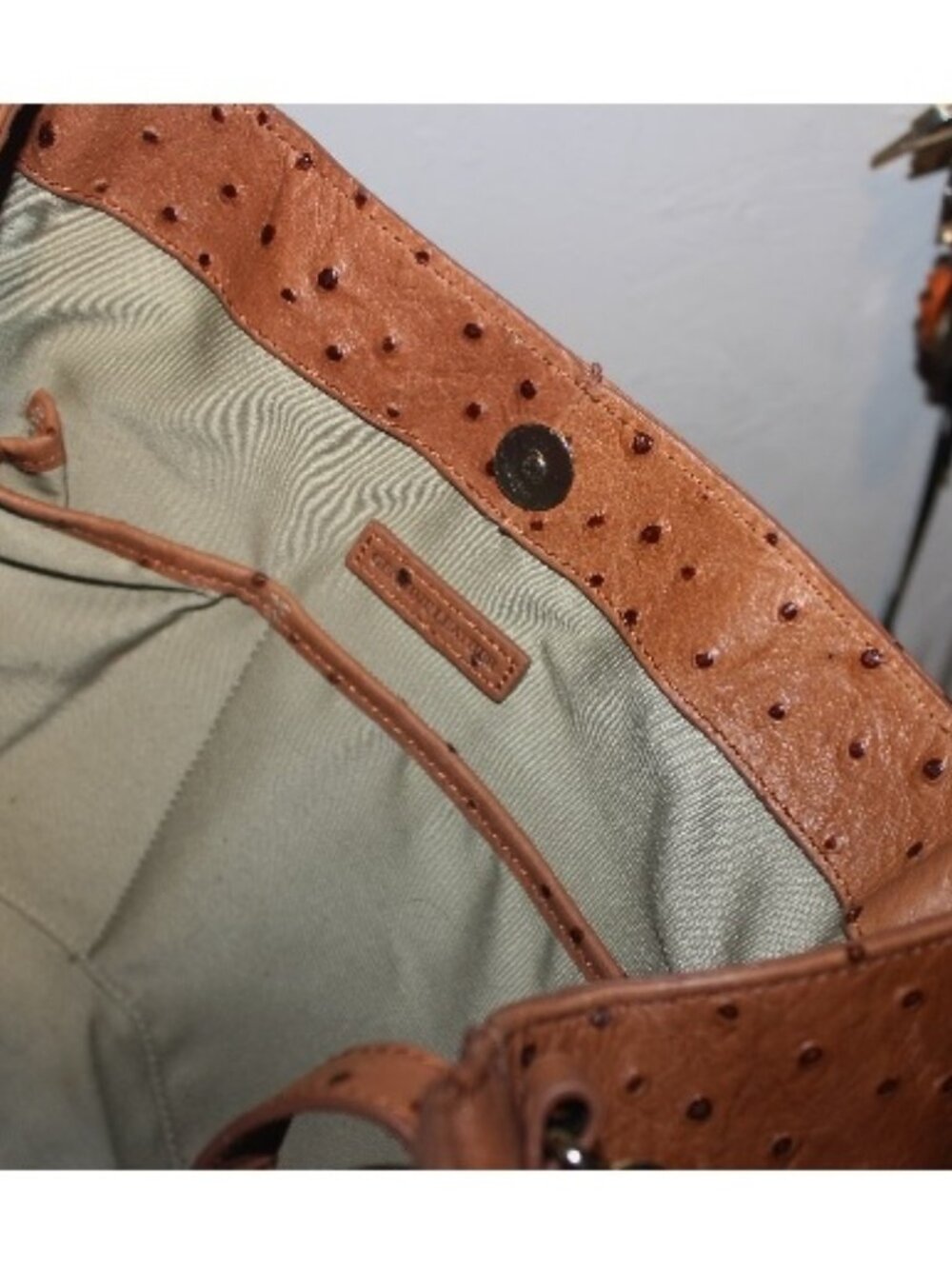 New $378 Gili G.I.L.I Cognac Ostrich Embossed Roma 2 Tote Shoulder Bag w Tassel - Picture 7 of 8